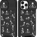 (2in1 for iPhone 12 Pro Max Case Skull for Women Cute Skeleton Yoga Phone Cover Funny Ghost Horror Design with Slide Camera Cover Protective Cool Black Teen Cases for iPhone 12 ProMax 6.7''