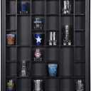 Gallery Solutions - Black Wall-Mounted - Curio & Shot Glass Display Case - 17"x32" Glass Door - Bar Accessories - Collectible - Miniature Glassware - Bar Accessories