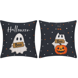 AVOIN colorlife Halloween Cat Ghost Pumpkin Boo Throw Pillow Cover, Polka Dots Holiday Farmhouse White Cushion Case Decoration for Sofa Couch. Size 18x18