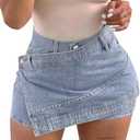 Avanova Women Denim Mini Skirt Jean Skort Sexy High Waisted Asymmetrical Stretch Short Skirts, Medium