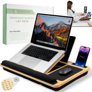 Lap Desk for Laptop  Bed Desk Tray Table with Cushion, 5 Angles, Phone & Tablet Holder, Mouse Pad & Ventilation  Laptop Stand, Lap Table, Couch Desk for 15-17 Laptops (Black)