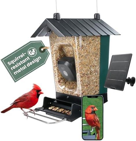Perky-Pet Solar Powered Smart Bird Feeder with Camera - Squirrel-Resistant, 3.2L Capacity, Motion Activated 1080p HD WiFi Live Stream Camera, SPCAM, SPCAMSLR - Camera Feeder Gift Idea, Forest Green