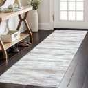 KOZYFLY Modern Abstract Kitchen Runner Rug, 2x6 Washable Rug Runner Non-Slip Soft Striped Hallway Runner Rugs, Beige Print Distressed Carpet Runner for Entryway Bathroom Laundry Room Foyer (Beige/Slate Pink)