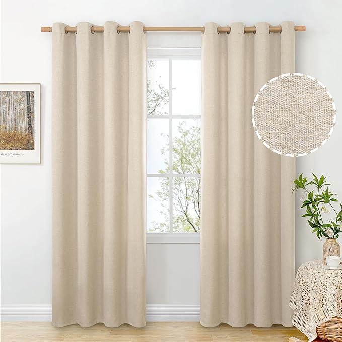 BGment Oatmeal Linen Curtains 84 Inch Length 2 Panels Set for Living Room, Sand Semi Sheer Drapes Light Filtering No See Through Window Treatments with Grommet for Bedroom, Each 52 Inch Wide
