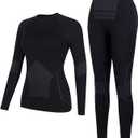 ATTRACO Thermal Underwear Set for Women Long Johns Warm Base Layer Top & Bottom for Cold Weather (Medium, 2 Black)