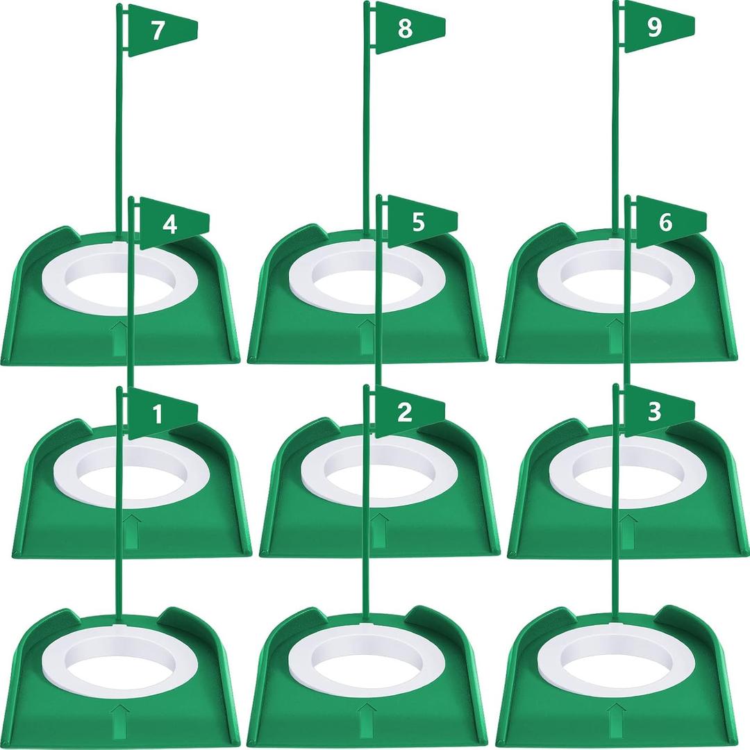 Sotiff 9 Pack Golf Putting Cup and Flag Plastic Golf Hole Training Aids Training Putters for Indoor Outdoor Men Women Office Backyard Garage Accessories