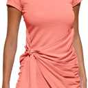 BTFBM Women 2026 Summer Casual Short Sleeve Ruched Bodycon Tank T Shirt Dress Tie Waist Sun Beach Spring Mini Dresses (Pink, XXL)