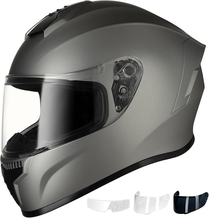 Favoto Full Face Motorcycle Helmet - Dual Visor, Anti-Fog Film Included, DOT Approved Adult Dirt Bike Helmet for Men Women (M(57-58cm/22.4-22.8inch), Black)