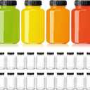 KEYWING 24 Pack 4oz Juice Shot Bottles with Caps- Small Glass Jars for GingerWellness Shots,Whiskey - Travel mini Reusable Wide Mouth Clear bottles- Leakproof, Dishwasher Safe.