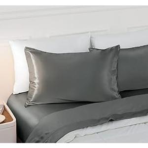 Vonty 2Pcs King Satin Pillowcases - 20x40 Pillow Cases, Grey Pillow Cases for Skin Friendly and Hair Protection - Cooling & Silky Satin Pillow Covers with Envelop Closure