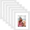 AUEAR 8x10 Picture Frames Set of 6, with Mat for 5x7 or 8x10 without Mat, Composite Wood Gallery Photo Frames with Plexiglass, Wall Mounting (White)