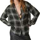Lucky Brand Women's Cloud Plaid Boyfriend Flannel Shirt (X-Large, Black Plaid)