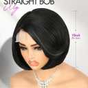 Quantum Love Straight Short Bob Wig Natural Black Side Part Layered Straight Bob Short Wigs for Women Synthetic Hair Glueless Realistic Hairline(Natural Black 10inch)