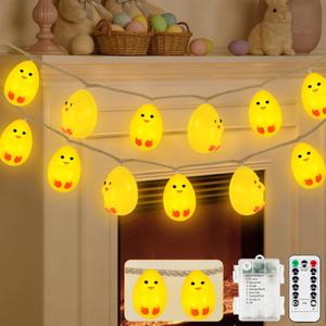 2 x YIQU Easter Decoration String Lights, 10FT 12LED Indoor Chick Mantel Garland Battery Operated with Remote Timer 8 Modes, Hemp Rope Banner for Fireplace Table Wall Spring Party Indoor Outdoor Decor
