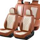 FLORICH Leather Car Seat Cover 5 Pieces, Full Set Car Seat Covers, Automotive Seat Covers Protector Fit for Most Sedans SUV Pick-up Truck - Brown&Beige