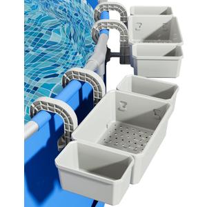 SHAPON Poolside Storage Basket with 2 Cup Holder, Stretchable Pool Toy Basket for Towels Beverages, Pool Accessories for Most Frame Above Ground Swimming Pools (2 Pack)