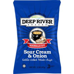 Deep River Kettle Sour Cream & Onion Krinkle Cut Potato Chips, 2 Ounce (Pack of 24), Best Before Date 11/17/2025