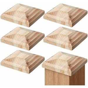 Hosuly 6 Pcs 4 x 4 (Actual 3 5/8) Wood Fence Post Cap Rot Resistant Cedar Deck Newel Post Caps for Outdoor Wooden Fences, Pyramid Style