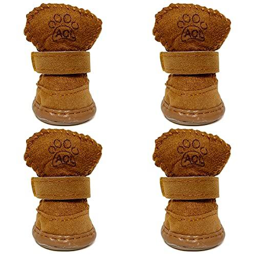 Dog Boots, HiBallBall 4 PCS Dog Shoes for Small Pets Dogs, Anti-Slip Snow Boots, Paw Protectors (Brown, Size4)
