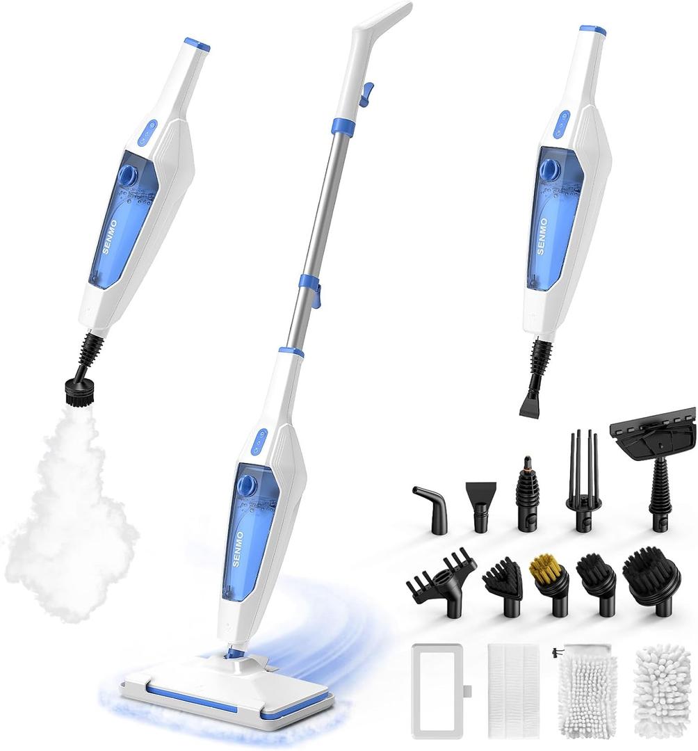 SENMO Steam Mop, 14-in-1 Detachable Steam Cleaner for Home and Floor, 1300W 228F Deep Cleaning MultiPurpose Floor Steamer with 14 Attachments for Hardwood Floors, Tile, Grout, Furniture, Carpet, Wall (White)