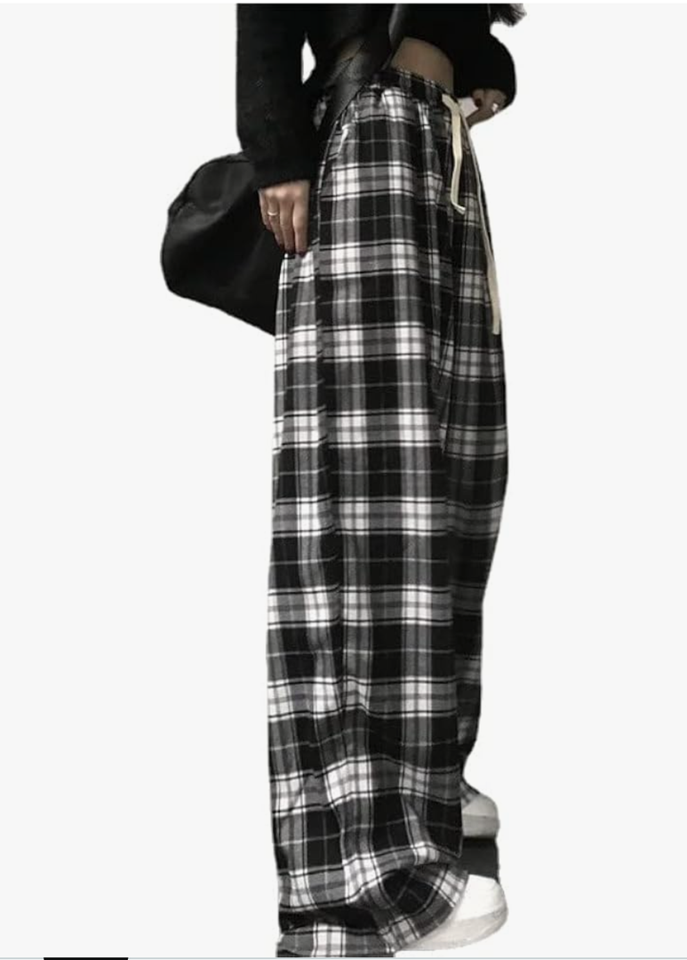 Casual Plaid Pants Y2K Goth Alt Baggy Pants Fairy Grunge Alternative Clothing Drawstring Fairycore Streetwear, S