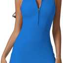 QINSEN Womens Zip Front Tennis Dress Polo Collar Racer Back Workout Golf Dresses Build in Shorts with Pockets, Size S