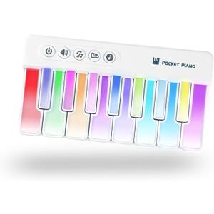 Mini Keyboard Piano Toy, Portable Light Up Pocket Piano for Toddlers Kids (White)