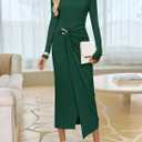 ZESICA Women's 2026 Spring Long Sleeve Bodycon Dress Mock Neck Wedding Guest Cocktail Party Long Midi Dresses (Green, M)