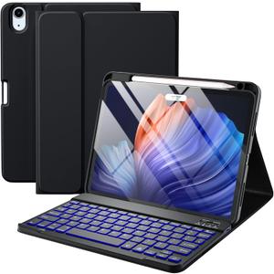 Harvopu Compatible for iPad Air 11-Inch/ 10.9" Air 5th 4th Generation Case with Keyboard - Backlit Detachable, Folio Cover with Pencil Holder for iPad Air 11 Inch M3/M2, Air 5 2022/ Air 4 (Black)