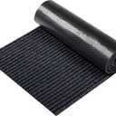 Nuanchu Large Semi-Finished Striped Door Mat Waterproof Entry Mat with Rubber Lining, Indoor and Outdoor Rug for Wet Weather, Entrance Shoe Scraper, Kitchen, 24 x 35 (Black,1 Roll)