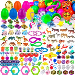[ 6 Surprise Gold Eggs ] 100 Pack Prefilled Easter Eggs with Assorted Toys Inside, Truly Pre Filled Plastic Easter Egg Filles Fidget Toys Easter Hunt, Basket Stuffers Party Favors for Kids Boys Girls