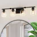 30" Vanity Light for Bathroom,4-Light Black and Gold Bathroom Vanity Light Over Mirror with Clear Glass Shade,Modern Brushed Wall Sconce for Dressing Room,Hallway,Kitchen. (Circle)