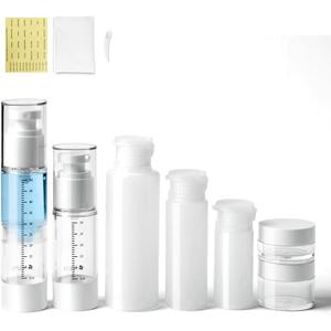 Travel Bottles Kits 7 Pcs , TSA Approved Leak Proof Toiletry Container Set, Graduated Vaccumn atomizer and Lotion Bottle, Squeeze Bottle, Transparent Cream Jar, for Shampoo Lotion Cream Cosmetic