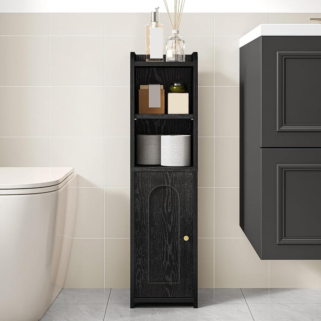 Hzuaneri Bathroom Storage Cabinet, Corner Floor Cabinet with Doors and Adjustable Shelf, Narrow Toilet Paper Cabinets, Bathroom Organizer for Small Spaces, Black, BC19704X,  7.9"D x 7.9"W x 29.5"H