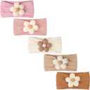 CLLOT 5 Pcs Baby Flower Headbands Baby Girls Nylon Headbands Soft Hairbands Hair Accessories for Newborn Infant Toddler Kids (Beige+Pink+Purple+Brown+Orange)