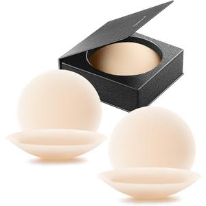 VOCH GALA Nipple Covers 2 Pairs-Seamless and Sheer Adhesive Silicone Nipple Pasties for Women Reusable, Sticky Breast Petals (Beige)