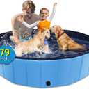 Foldable Dog Pool, 79" x 14" Large Kiddie Pool with Hard Plastic, Non-Slip Dog Bath Tub for Outdoor Backyard, Collapsible Dog Swimming Pool for Kids Dogs Pets, (Blue)