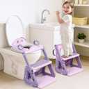 Potty Training Seat with Step Stool, 2-IN-1 Toddler Potty Training Toilet for Kid Boys Girls, Adjustable Toilet Seat for Toilet with ladder, Splash Guard, Anti-Slip Pad and Safety Handle, Pink