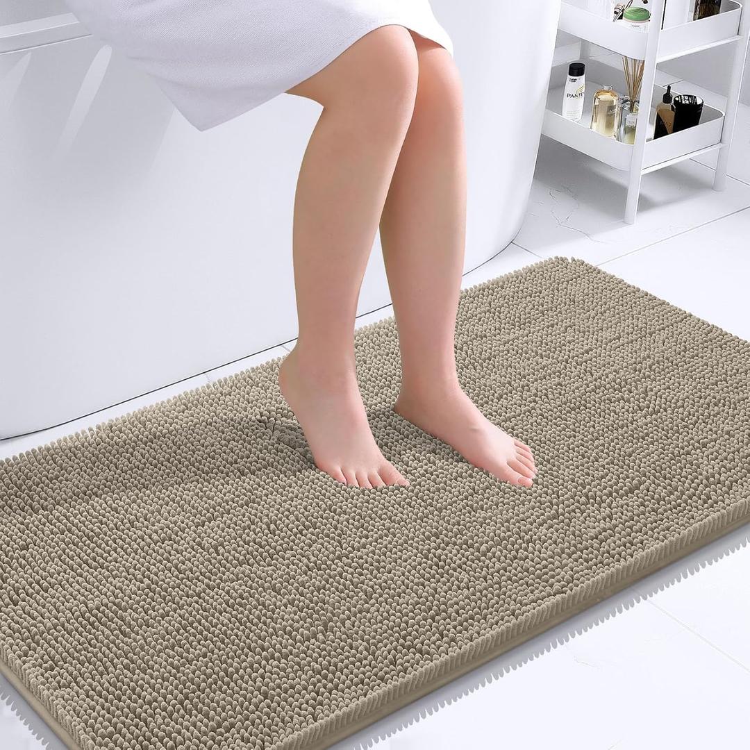 OLANLY Bathroom Runner Rugs 44x24, Soft Absorbent Chenille Bath Rugs, Rubber Backing Quick Dry, Machine Washable Long Bath Mats for Bathroom Floor, Tub and Shower, Home Decor Accessories, Warm Taupe