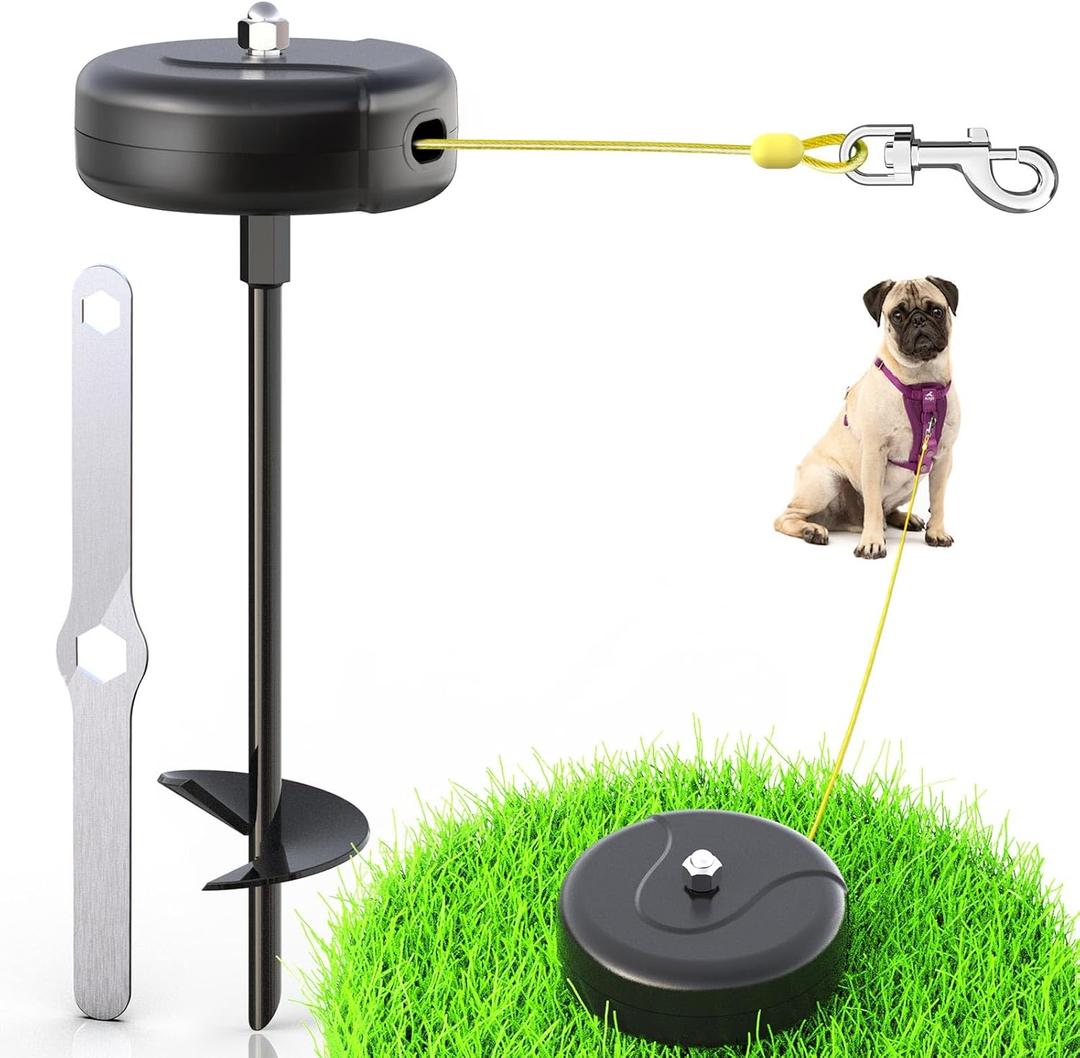 30ft Dog Tie Out Cable and Stake, 360No Tangle Heavy Spiral Dog Steel Anchor and Retractable Leash for Small to Large Dogs Up to 10-90 lbs Lead for Outside Yard Camping Park