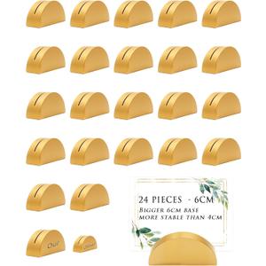 24 Pcs 6cm Large Table Number Holders Stands, Gold Wooden Semicircular Base Place Card Holders for Table | for Wedding, Restaurant Menu, Photo, Office Tag Clips, Party Events Decoration (Gold-24)