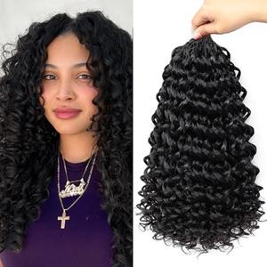 7 Packs GoGo Curl Crochet Hair 16 Inch Short Curly Crochet Hair for Women Deep Wave Beach Curl Crochet Braids Synthetic Braiding Hair Extensions(16 Inch, #1B)