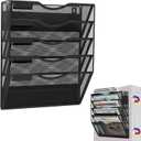5-Tier Magnetic File Holder, No Drilling Installation File Cabinet Organizer, Black Magnetic File Organizer, Magazine Rack, Magnetic Paper Holder for Refrigerator, File Cabinets, Whiteboard