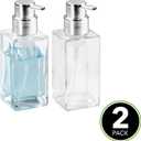 mDesign Glass Refillable Foaming Hand Soap Dispenser Modern Square Pump Bottle for Bathroom Vanities or Kitchen Sink, Countertops - 2 Pack - Clear/Chrome