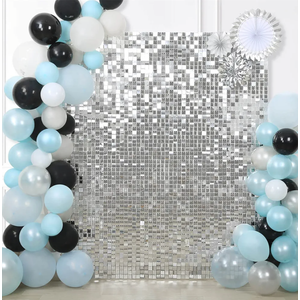 Silver Shimmer Wall Backdrop Halloween Parties Disco Wedding Shimmer Backdrops Panels Christmas Glitter Wall Background for Bachelorette Party Bridal Shower Stage Panel(24 Packs)