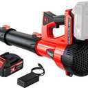 Leaf Blower Cordless, 500 CFM 21V Electric Cordless Leaf Blower with 4.0Ah Battery and Charger, Lightweight, 6 Speed Modes, for Lawn Care, Patio, Blowing Leaves and Dust (Red)