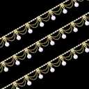 GLOBLELAND 1 Yard Pearl Tassel Rhinestone Fringe Trim Rhinestone Pearl Tassel Chain Diamond Crystal Tassel Fringe Trim for Sewing Crafts Wedding Dress Clothing Accessories DIY Decoration Golden