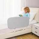 Grelife Travel Bed Rail for Toddlers, 33.5" Foldable Adjustable Height, Tall Toddler Bed Rails for Crib, Twin, Full Size Bed, Fast Install,Portable Baby Bed Rail Guard for Box, Platform (Grey)