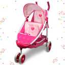 ANIVIA Twin Doll Stroller Heart Design, 1:1 Foldable Double Doll Pram, Suitable for Ages 3+, Dolls Up to 36cm, Pink, DA601T Black, 21.6 x 15.3 x 25.9 Inches