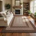 Large Braided Print Rug 10x13 Living Room Rug Soft Washable Rugs for Bedroom Low Pile Stain-Resistant Farmhouse Mat Non Slip Rustic Floor Mat for Dining Room Nursery Cottage Office Brown